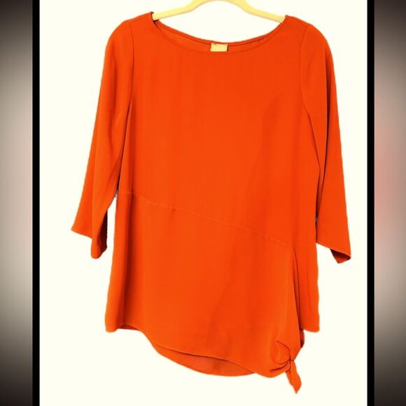 Chico’s Size 00 Asymmetrical Blouse Knot on bottom Left (0/2 US) Burnt Orange - Picture 2 of 7